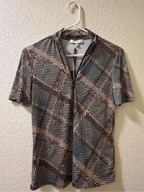 Anatomie Short-Sleeve Zip Polo in Brown & Blue